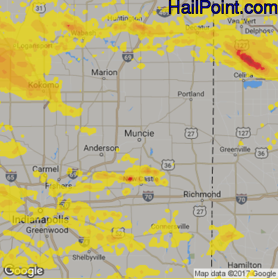 Hail Map for Muncie, IN Region on July 10, 2017