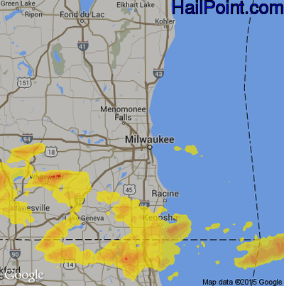 Hail Map for Milwaukee, WI Region on July 10, 2017