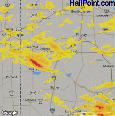 Hail Map for Lima, OH Region on July 10, 2017