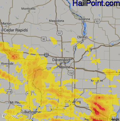 Hail Map for Davenport, IA Region on July 10, 2017