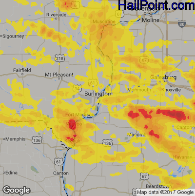 Hail Map for Burlington, IA Region on July 10, 2017