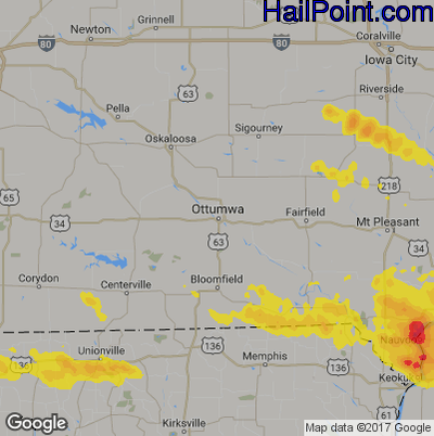Hail Map for Ottumwa, IA Region on July 10, 2017