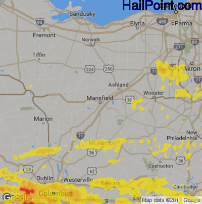 Hail Map for Mansfield, OH Region on July 10, 2017 