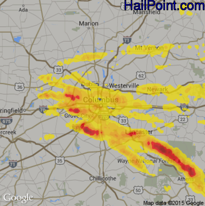 Hail Map for Columbus, OH Region on July 10, 2017