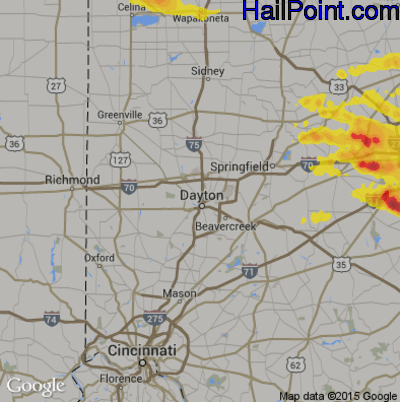Hail Map for Dayton, OH Region on July 10, 2017