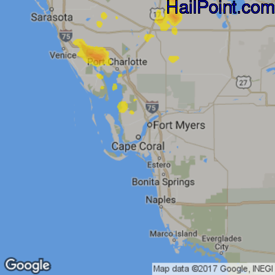 Hail Map for Cape Coral, FL Region on July 10, 2017