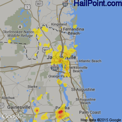 Hail Map for Jacksonville, FL Region on July 10, 2017