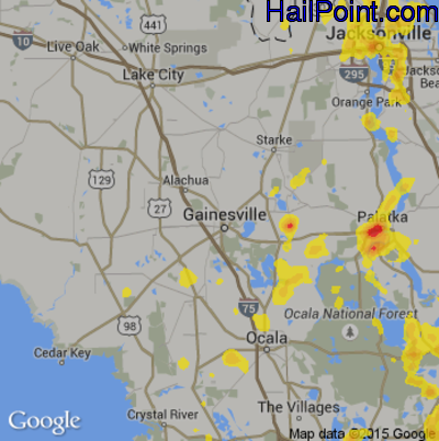 Hail Map for Gainesville, FL Region on July 10, 2017