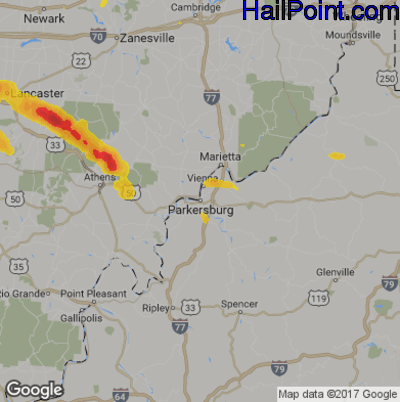 Hail Map for Parkersburg, WV Region on July 10, 2017