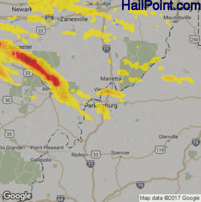 Hail Map for Parkersburg, WV Region on July 10, 2017