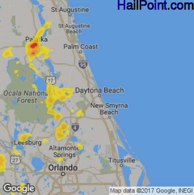 Hail Map for Daytona Beach, FL Region on July 10, 2017