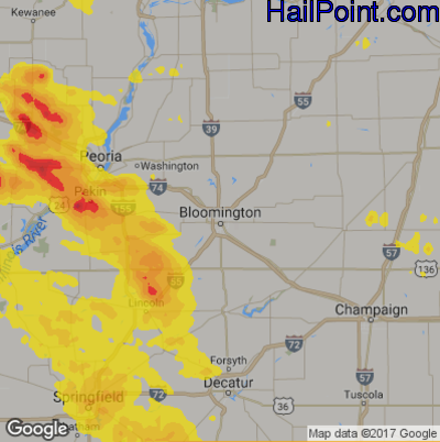 Hail Map for Bloomington, IL Region on July 10, 2017