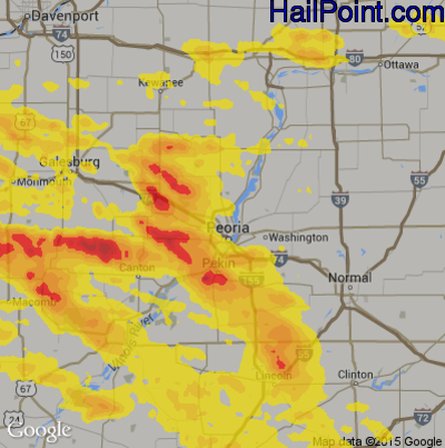 Hail Map for Peoria, IL Region on July 10, 2017