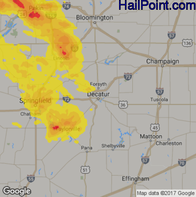 Hail Map for Decatur, IL Region on July 10, 2017