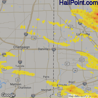 Hail Map for Danville, IL Region on July 10, 2017