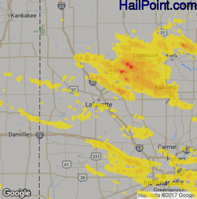 Hail Map for Layfette, IN Region on July 10, 2017