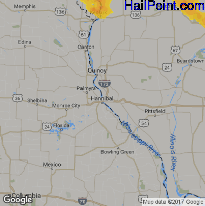 Hail Map for Hannibal, MS Region on July 11, 2017