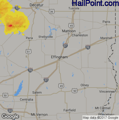 Hail Map for Effingham, IL Region on July 11, 2017