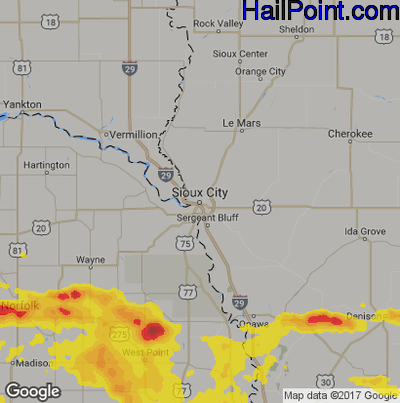 Hail Map for Sioux City, IA Region on July 11, 2017