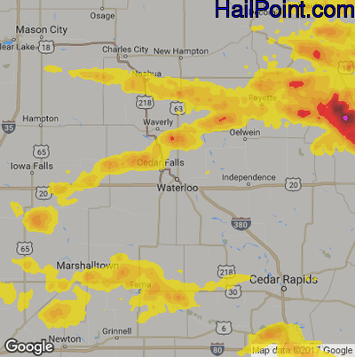 Hail Map for Waterloo, IA Region on July 11, 2017