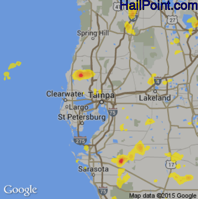 Hail Map for Tampa, FL Region on July 11, 2017