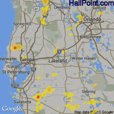 Hail Map for Lakeland, FL Region on July 11, 2017