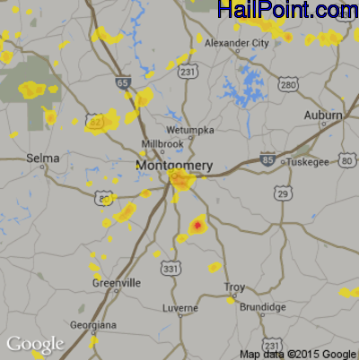 Hail Map for Montgomery, AL Region on July 11, 2017 