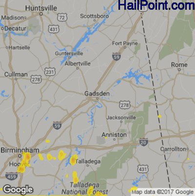 Hail Map for Gadsen, AL Region on July 11, 2017
