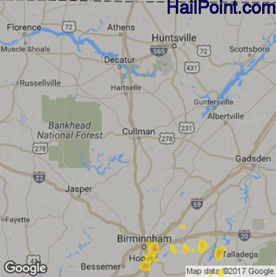 Hail Map for Cullman, AL Region on July 11, 2017