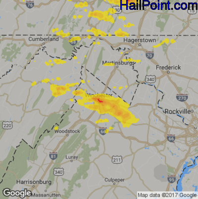 Hail Map for Winchester, VA Region on July 11, 2017