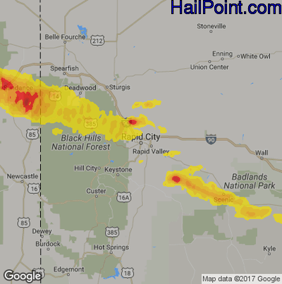 Hail Map for Rapid City, SD Region on July 11, 2017
