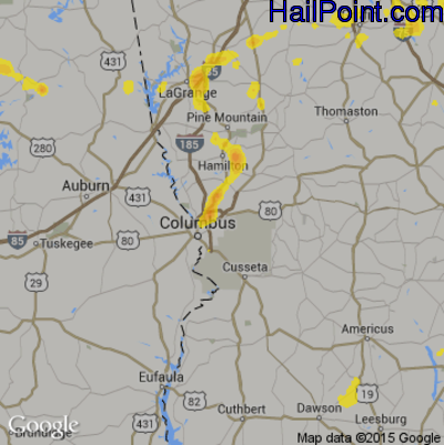 Hail Map for Columbus, GA Region on July 11, 2017