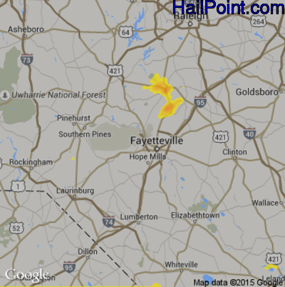 Hail Map for Fayetteville, NC Region on July 11, 2017