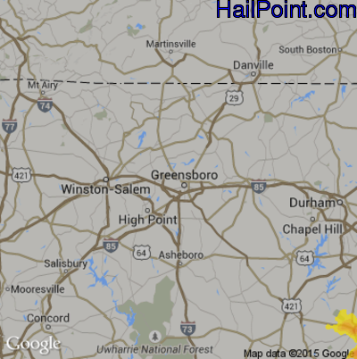 Hail Map for Greensboro, NC Region on July 11, 2017