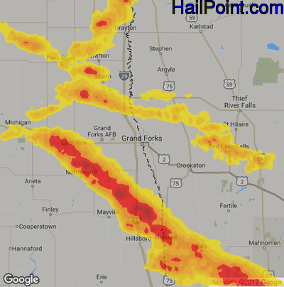 Hail Map for Grand Forks, ND Region on July 11, 2017