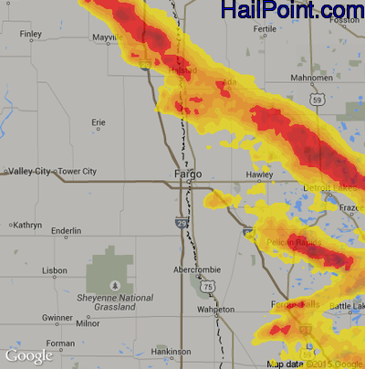Hail Map for Fargo, ND Region on July 11, 2017