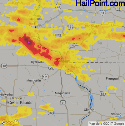 Hail Map for Dubuque, IA Region on July 11, 2017