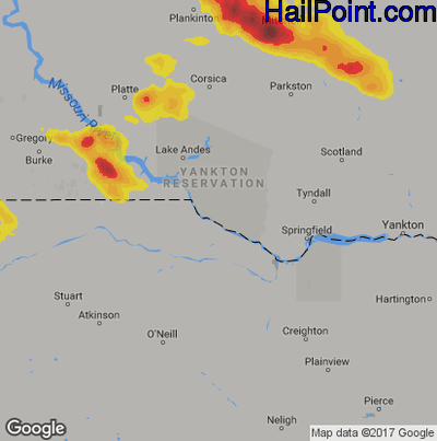 Hail Map for Grand Island, NE Region on July 12, 2017