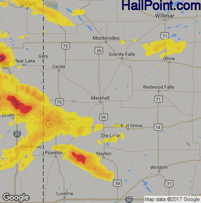Hail Map for Marshall, SD Region on July 12, 2017