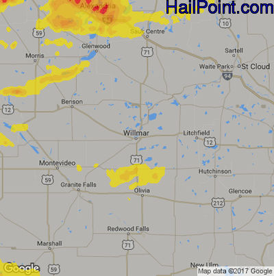 Hail Map for Willmar, MN Region on July 12, 2017