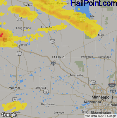 Hail Map for St Cloud, MN Region on July 12, 2017 