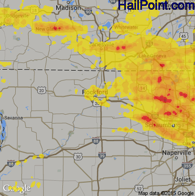 Hail Map for Rockford, IL Region on July 12, 2017