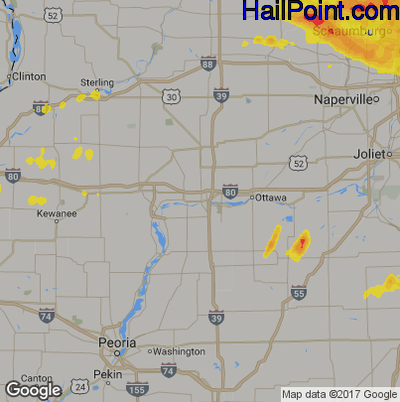 Hail Map for Peru, IL Region on July 12, 2017 