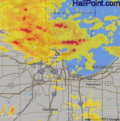 Hail Map for Chicago, IL Region on July 12, 2017