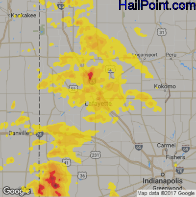 Hail Map for Layfette, IN Region on July 12, 2017 