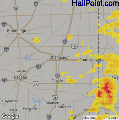 Hail Map for Champaign, IL Region on July 12, 2017