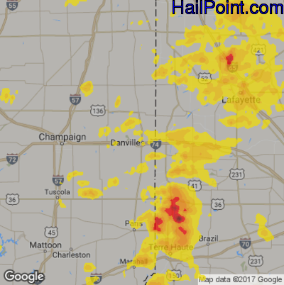 Hail Map for Danville, IL Region on July 12, 2017