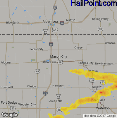 Hail Map for Mason City, IA Region on July 12, 2017