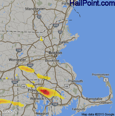 Hail Map for Boston, MA Region on July 12, 2017