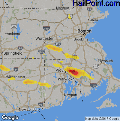 Hail Map for Woonsocket, RI Region on July 12, 2017